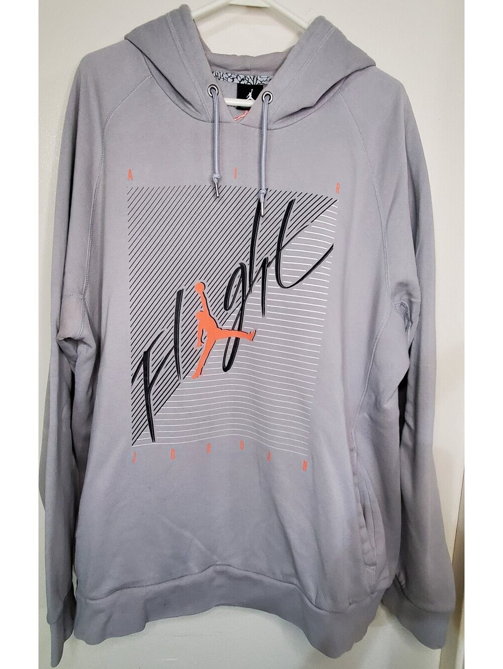 Jordan Flight Hoodie Mens XXL Gray Orange Jumpman Graphic Pullover 2015